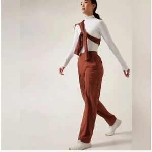 Athleta‎ Vienna Cargo Pant City Stripe Brown Wide Leg Gorpcore Size 10P